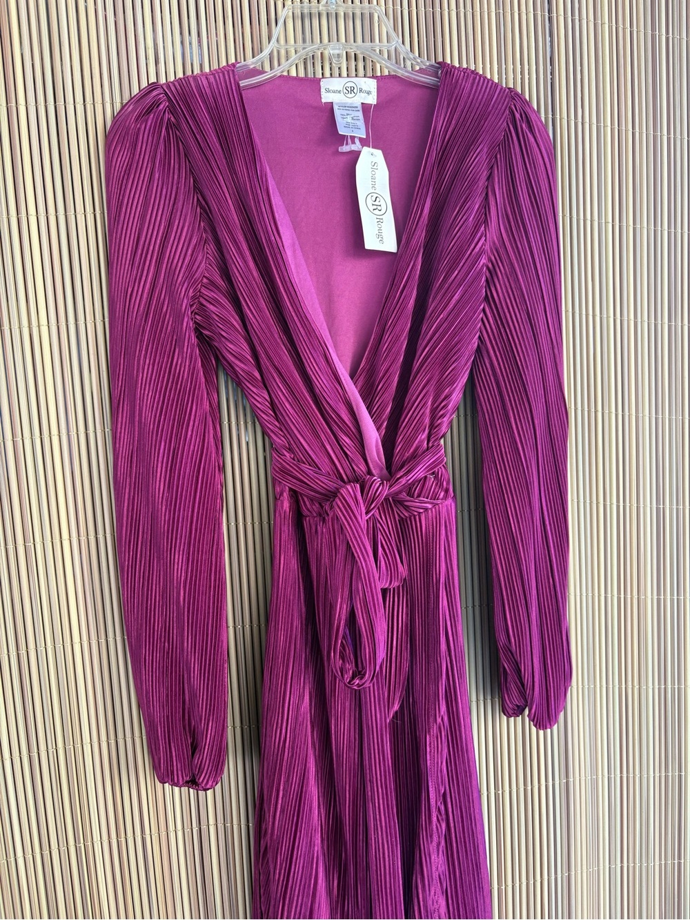 Sloane Rouge, Plissé Wrap Midi Dress in Berry Plum xl - Picture 2 of 10